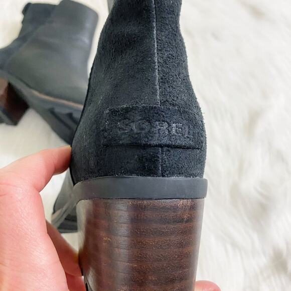 Sorel Black Cate Bootie Leather and Suede Women's Size 6 EUC Side Zip Almond Toe - Picture 5 of 9